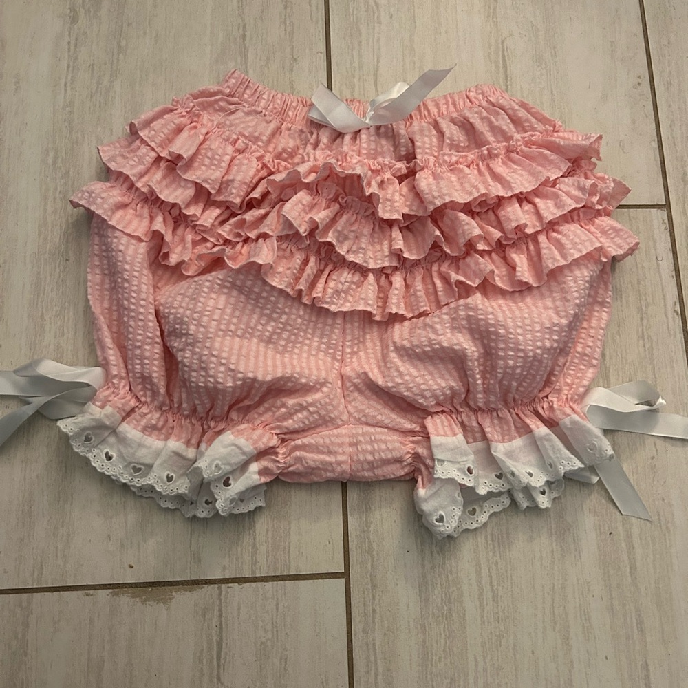 Pink Ruffled Seersucker Bloomer
